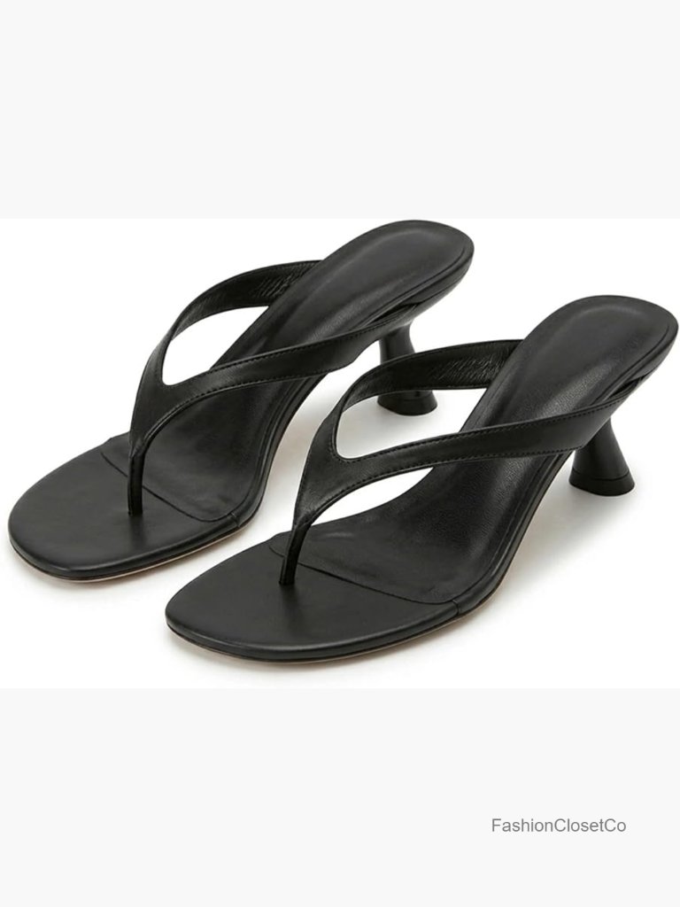 Square Open Toe Kitten Heel Thong Sandals Slip On Dressy Heels